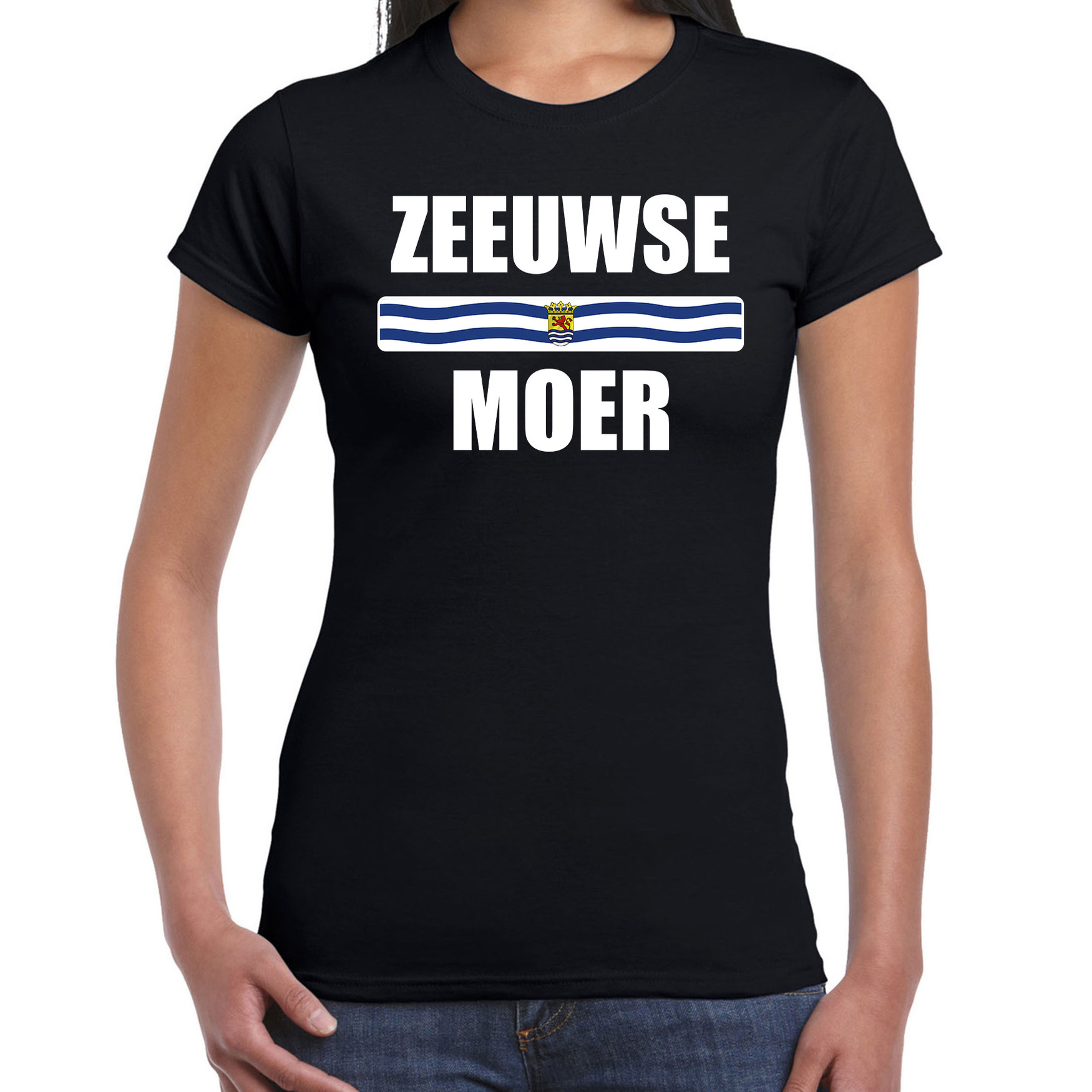 Zeeuwse moer met vlag Zeeland t-shirts Zeeuws dialect zwart voor dames