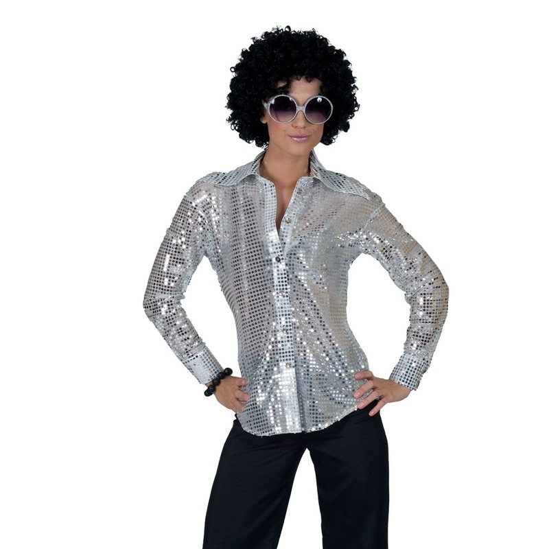 Zilveren 70s disco verkleedkleding blouse voor dames