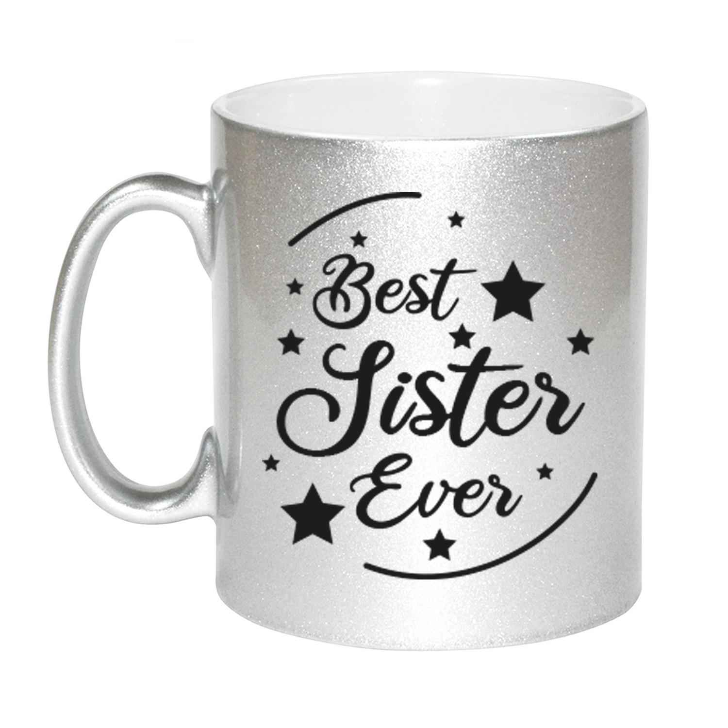 Zilveren Best Sister Ever cadeau koffiemok-theebeker 330 ml