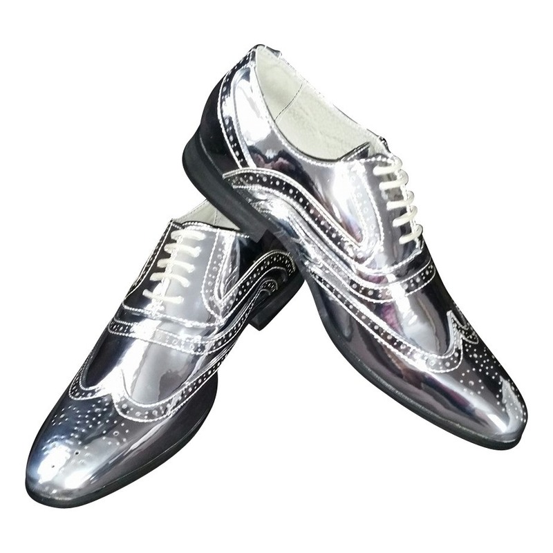 Zilveren glimmende brogues-disco schoenen voor heren