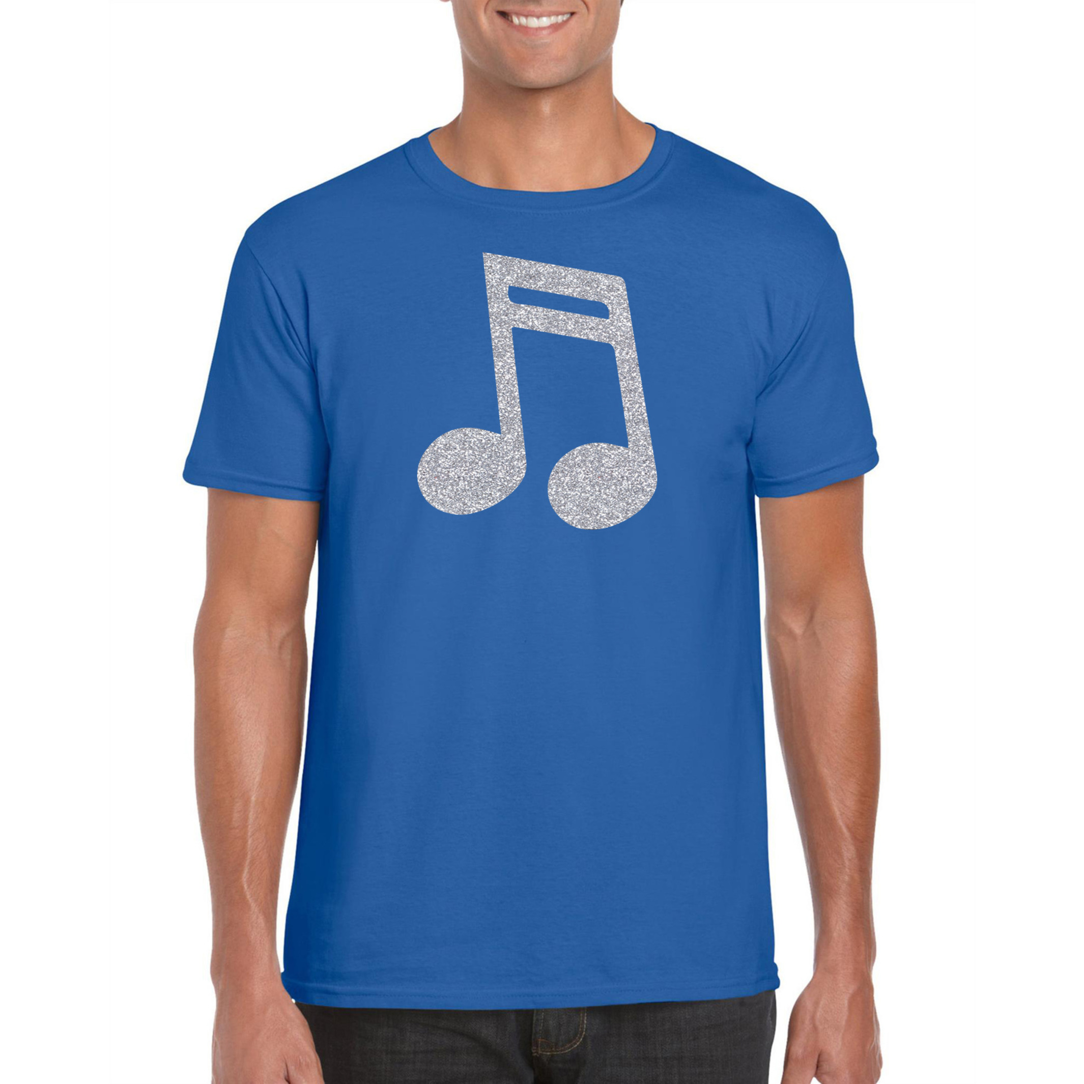 Zilveren muziek noot-muziek feest t-shirt-kleding blauw heren