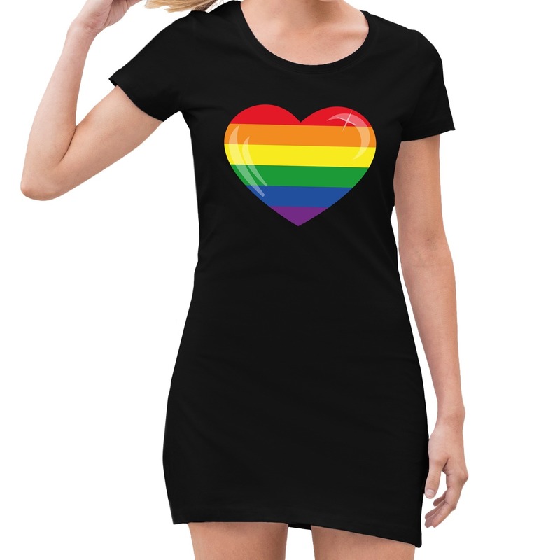 Zwart gaypride jurkje regenboog hart voor dames