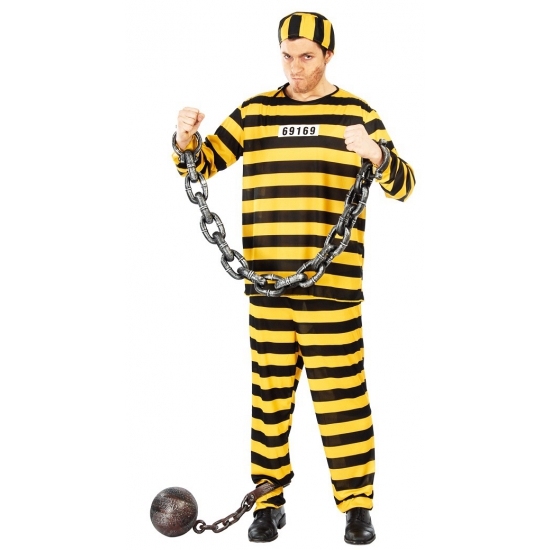 Zwart-geel gevangene halloween-carnaval kostuum