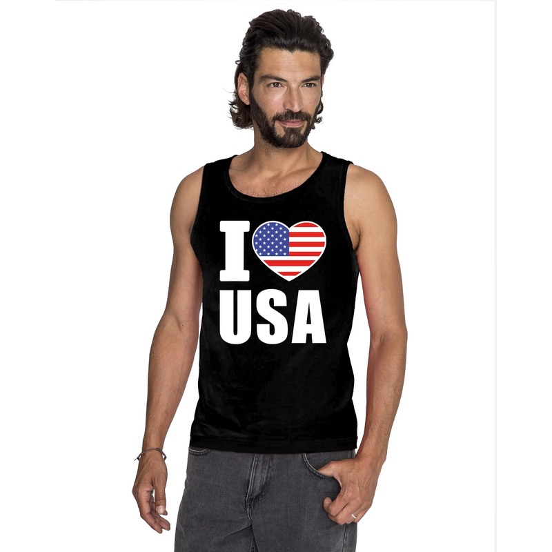 Zwart I love USA- Amerika fan singlet shirt- tanktop heren