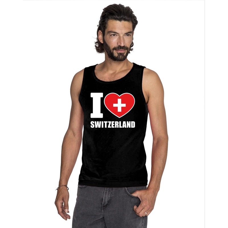 Zwart I love Zwitserland fan singlet shirt- tanktop heren