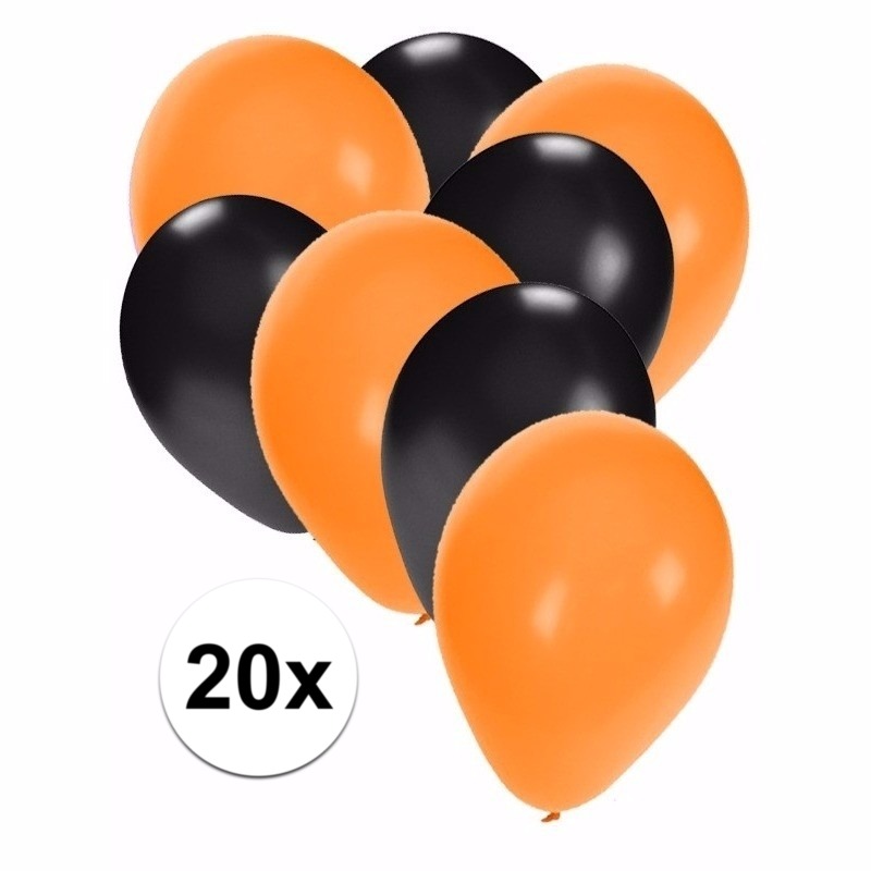 Zwart met oranje feest ballonnen 20x