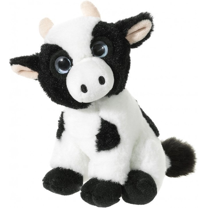 Zwart met witte pluche koe-koeien knuffels 14 cm