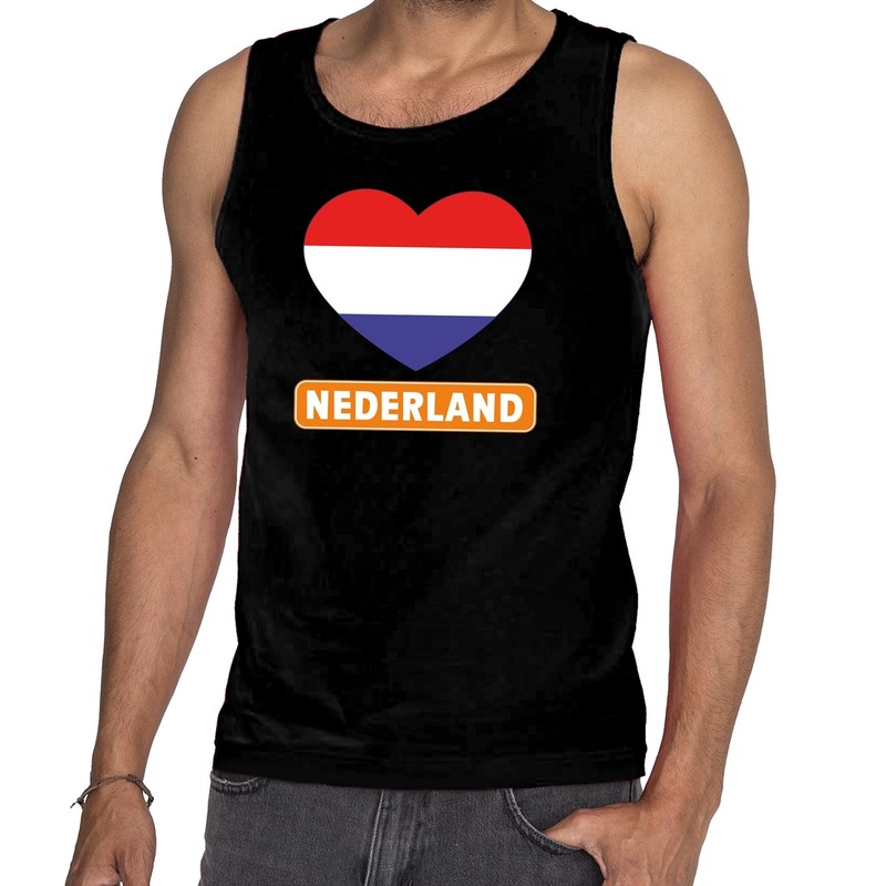 Zwart Nederland hart mouwloos shirt heren