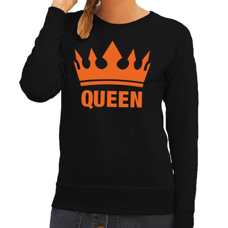 Zwart Queen met kroon sweater dames