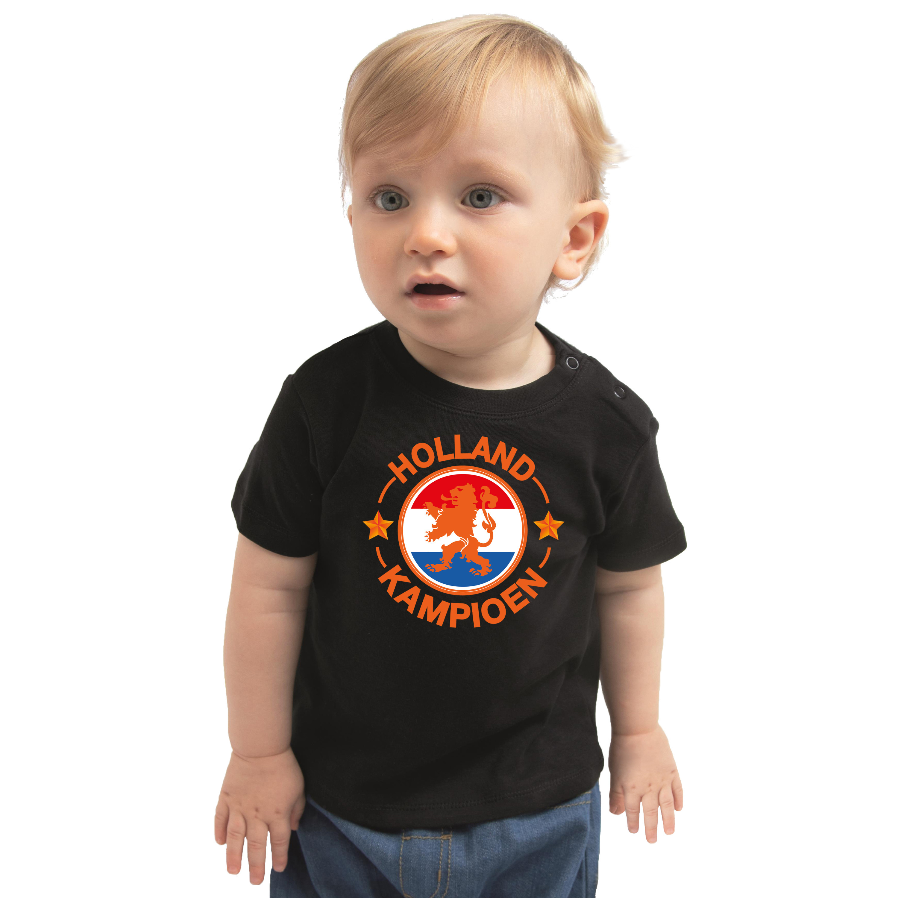 Zwart t-shirt Holland kampioen met leeuw voor babys Nederland supporter