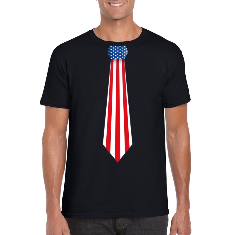 Zwart t-shirt met Amerika USA vlag stropdas heren