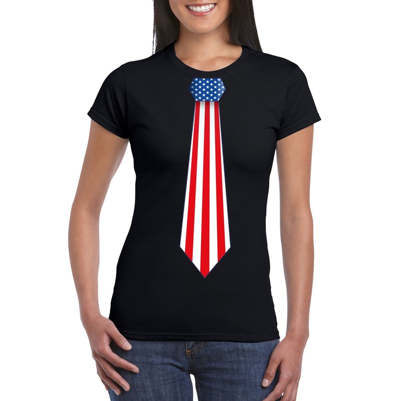 Zwart t-shirt met Amerika vlag stropdas dames