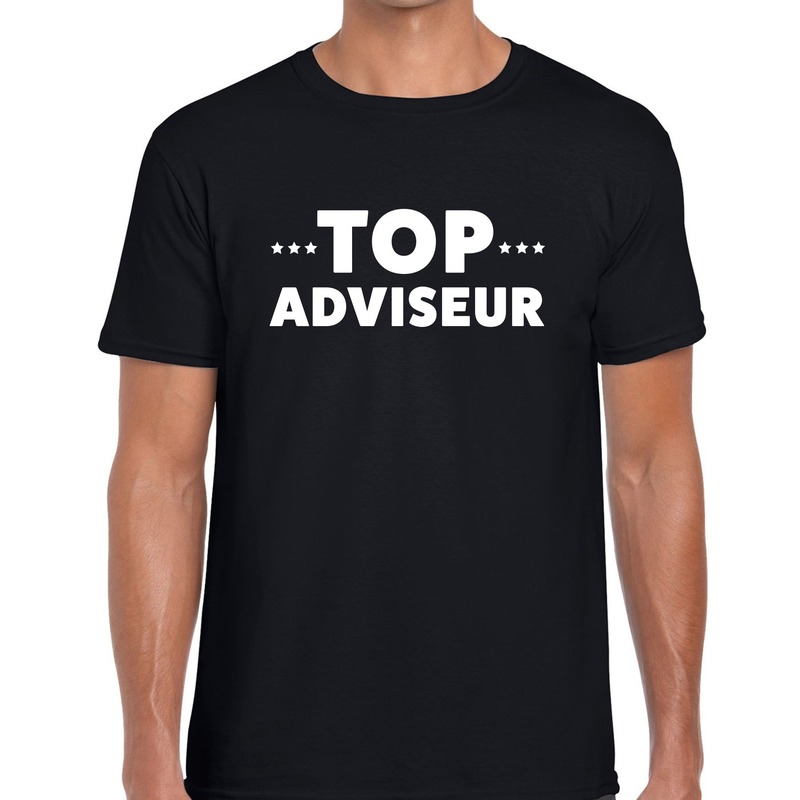 Zwart tekst shirt met top adviseur bedrukking voor heren