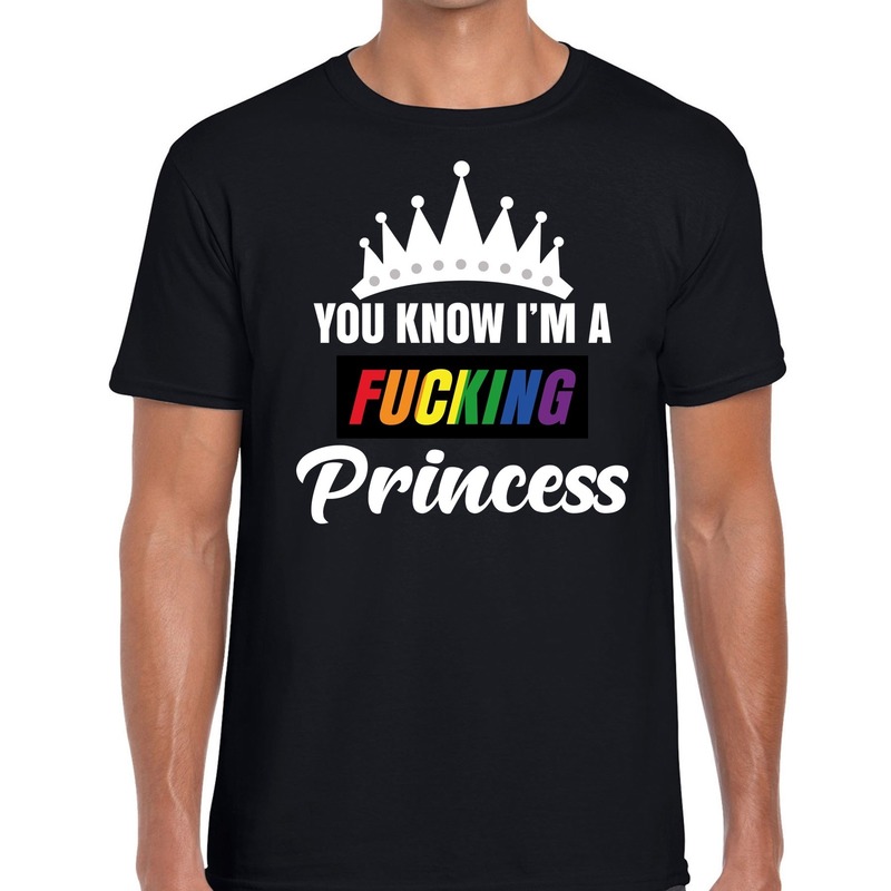 Zwart You know i am a fucking princess gay pride t-shirt heren
