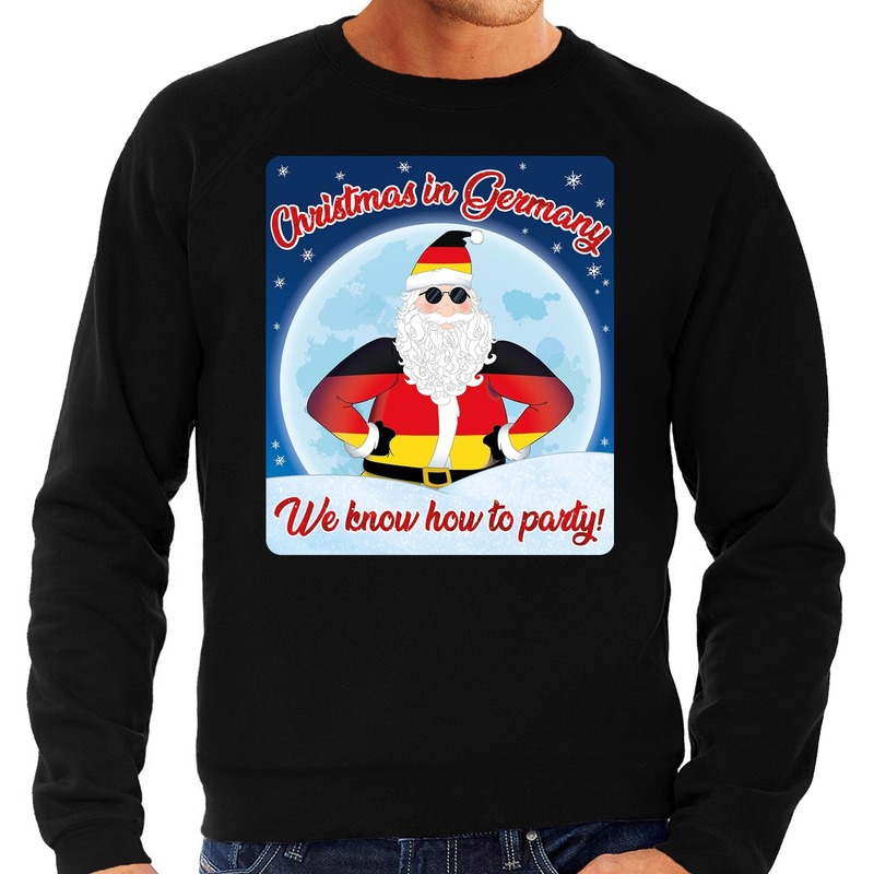 Zwarte foute Duitsland kersttrui-sweater Christmas in Germany we know how to party voor heren