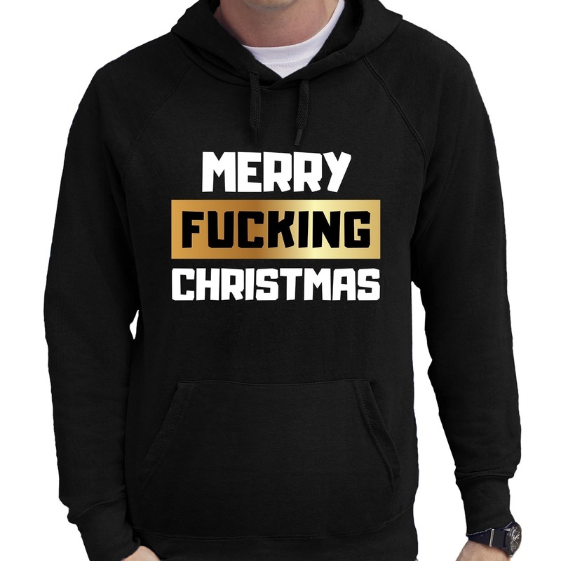Zwarte foute kersthoodie-hooded sweater Merry Fucking Christmas voor heren