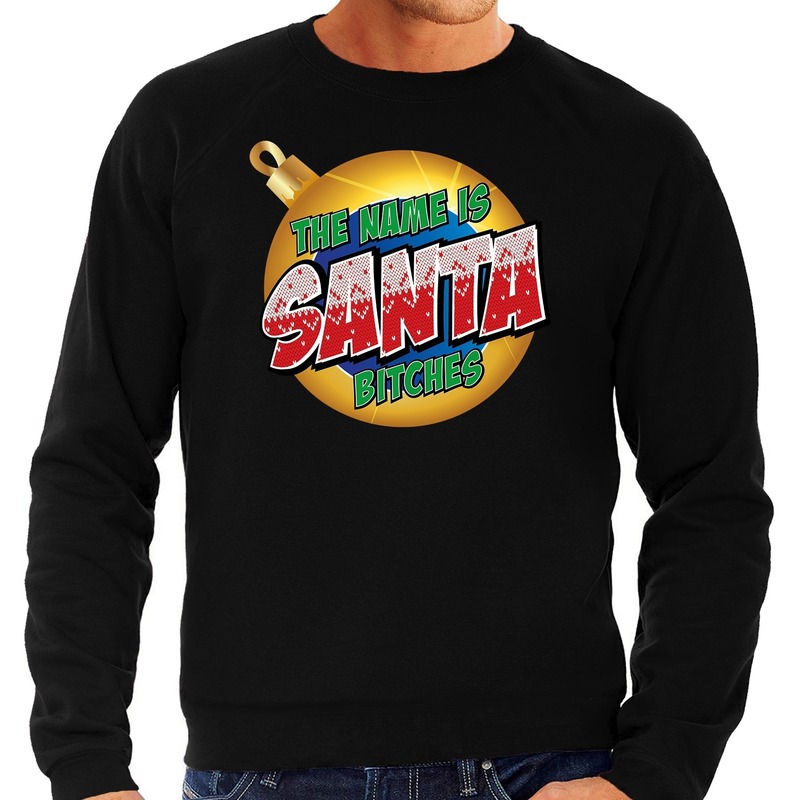 Zwarte foute kersttrui-sweater The name is Santa bitches voor heren
