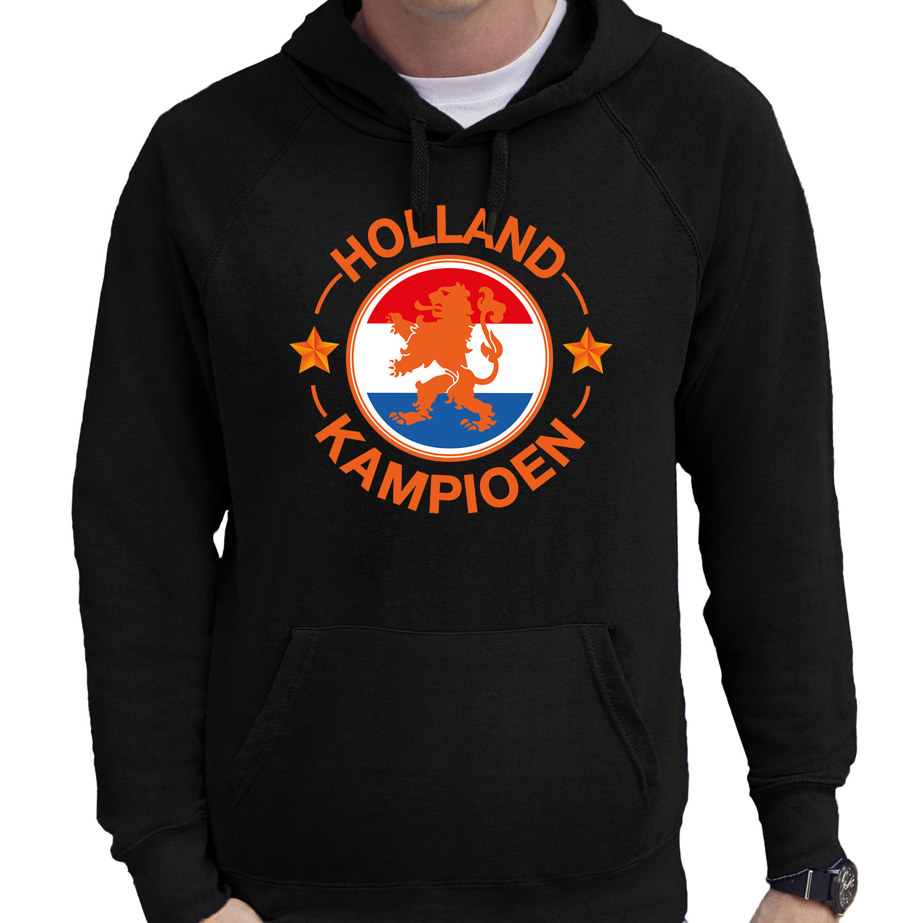 Zwarte hoodie Holland-Nederland supporter Holland kampioen met leeuw EK- WK voor heren