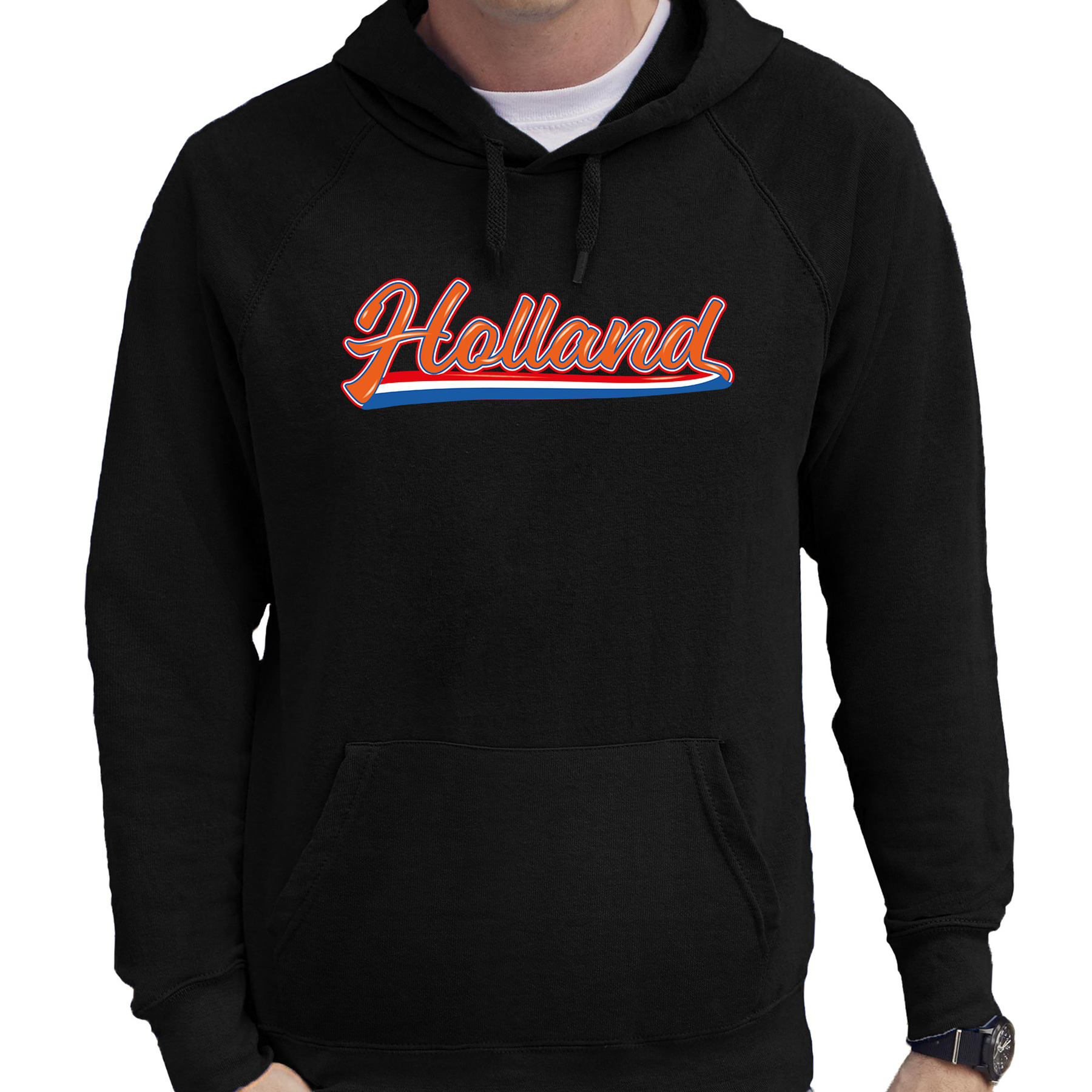 Zwarte hoodie Holland-Nederland supporter Holland met Nederlandse wimpel EK- WK voor heren
