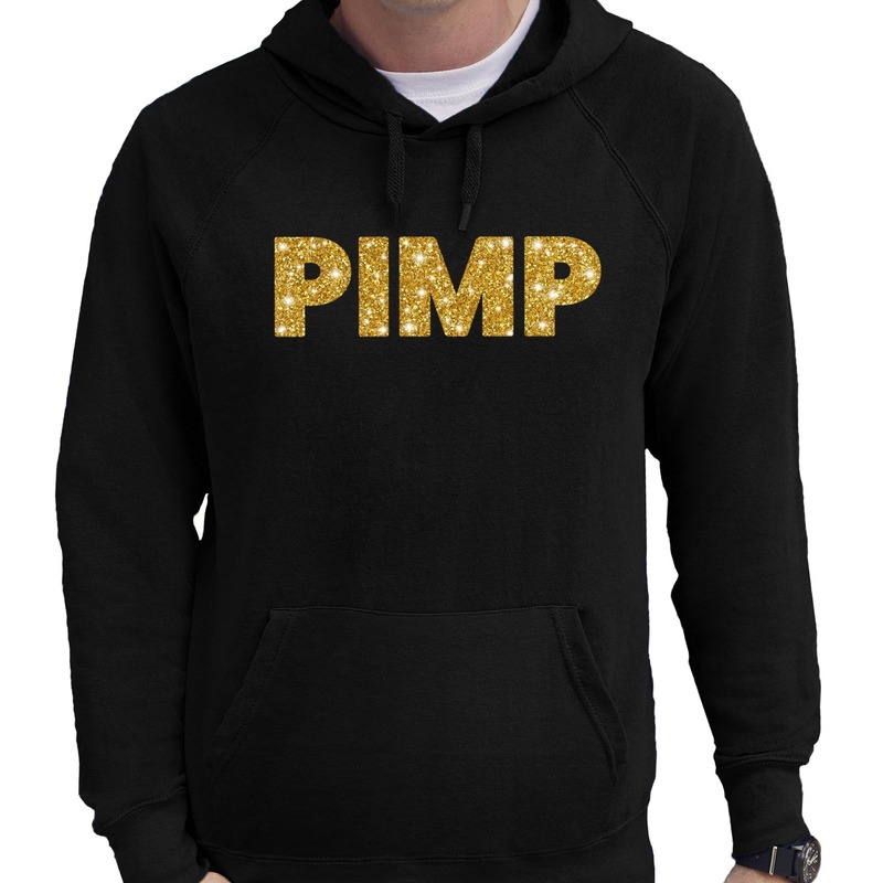 Zwarte trui met capuchon en gouden glitter PIMP bedrukking heren