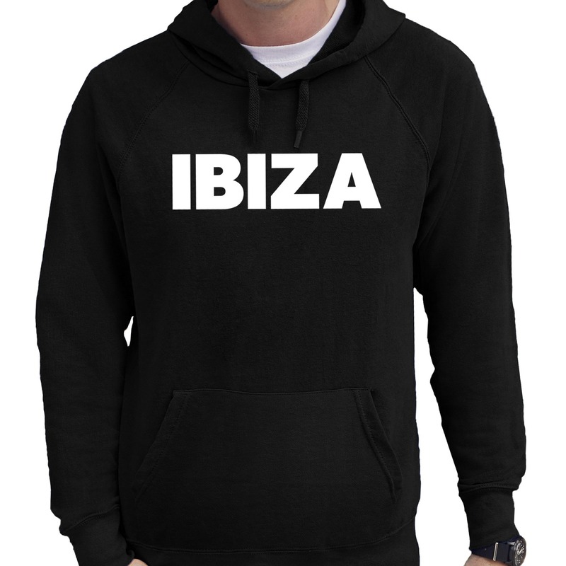 Zwarte trui met capuchon en Ibiza bedrukking heren
