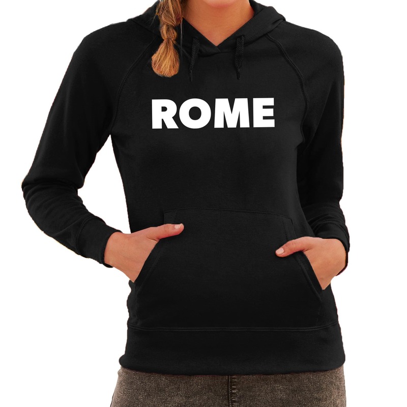 Zwarte trui met capuchon en Rome bedrukking dames