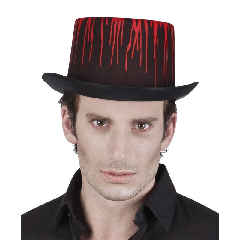 Zwarte vampier-dracula hoed met druipend bloed voor volwassenen