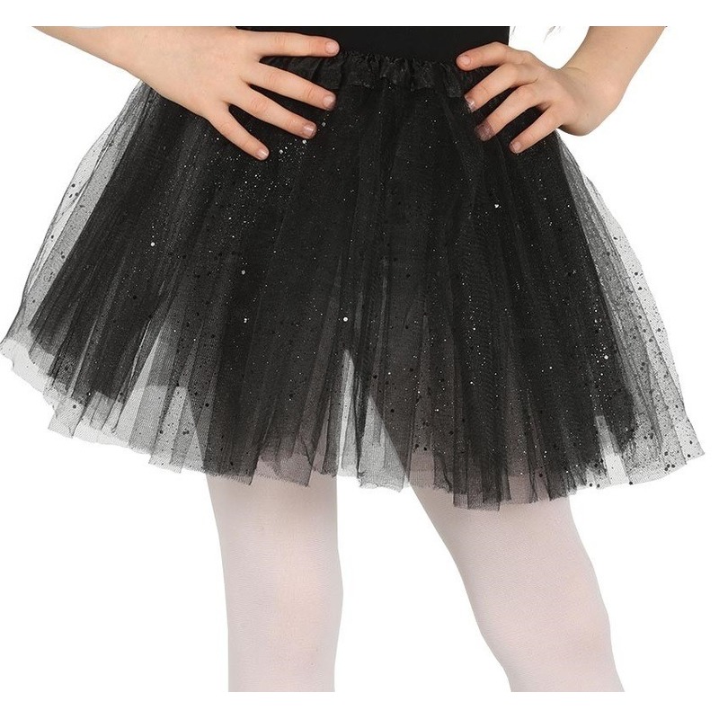 Zwarte verkleed petticoat voor meisjes 31 cm