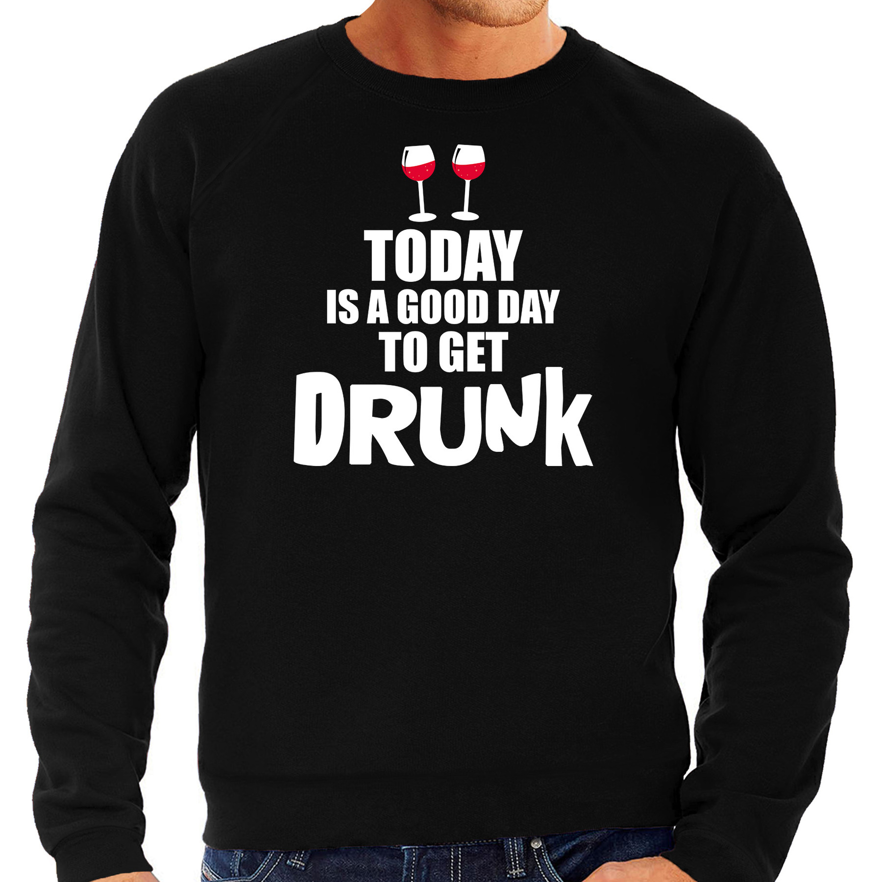Zwarte wijn sweater-trui good day to get drunk voor heren