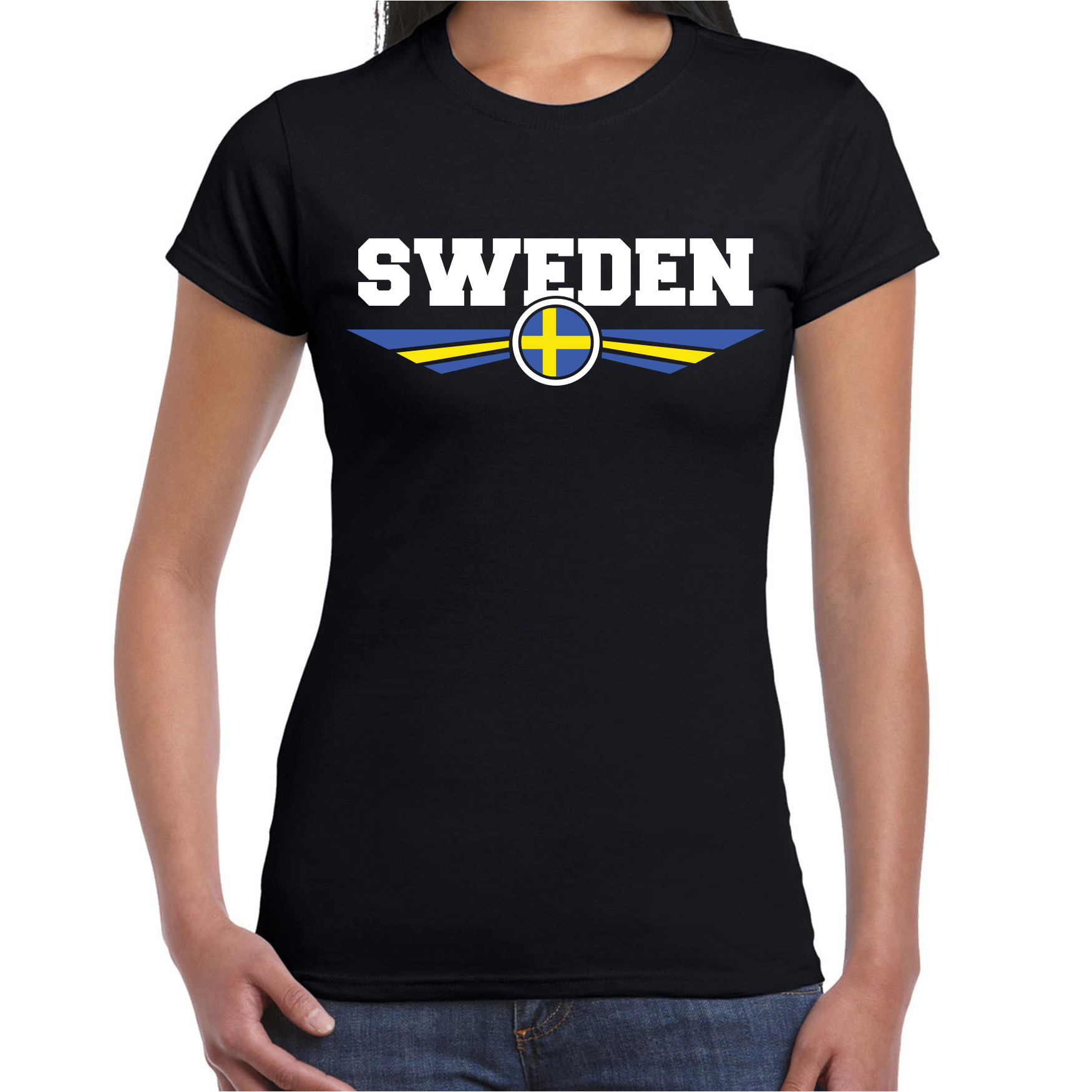 Zweden-Sweden landen t-shirt zwart dames