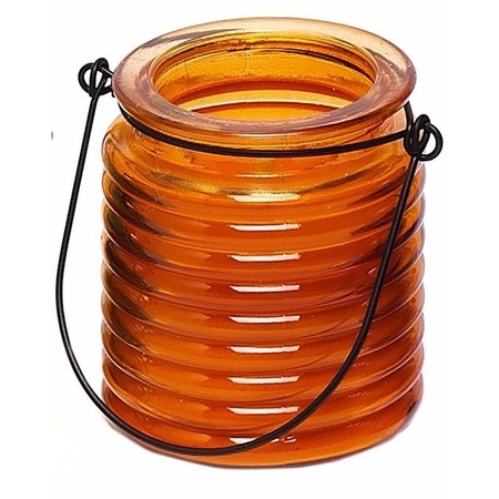 1x Citronella scented candles in orange curved glass 7.5 cm