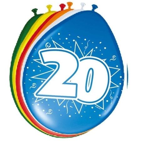 24x stuks Gekleurde ballonnen versiering 20 jaar 8 stuks