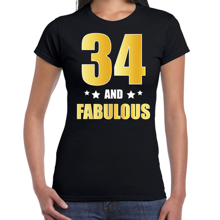34 and fabulous verjaardag cadeau t-shirt / shirt goud 34 jaar zwart voor dames