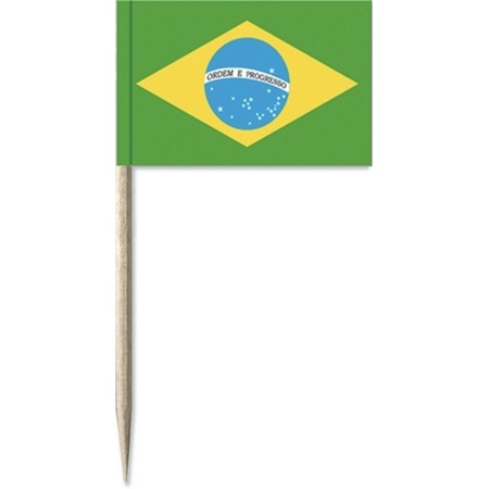 50x Groen/geel/blauwe Braziliaanse cocktailprikkertjes/kaasprikkertjes 8 cm