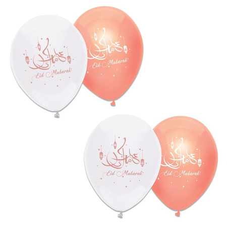 6x pieces Ramadan Mubarak theme balloons white/pink 30 cm
