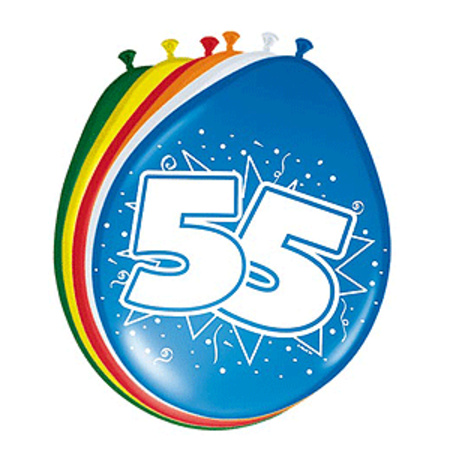 16 party ballonnen 55 jaar opdruk + sticker