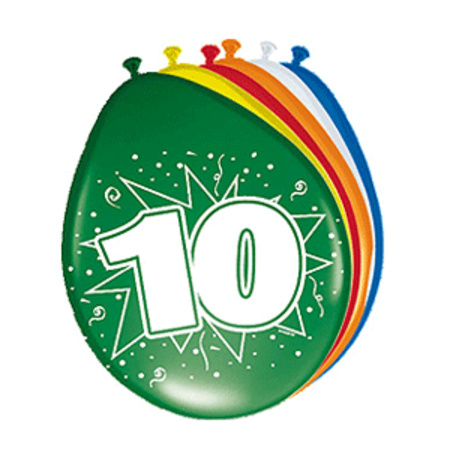 16 party ballonnen 10 jaar opdruk + sticker