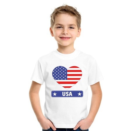 T-shirt wit Amerika/ USA vlag in hart wit kind