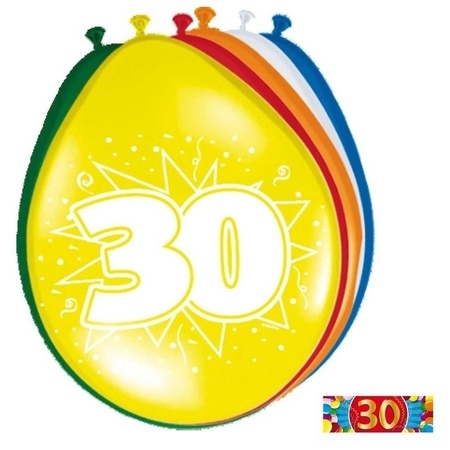 16 party ballonnen 30 jaar opdruk + sticker