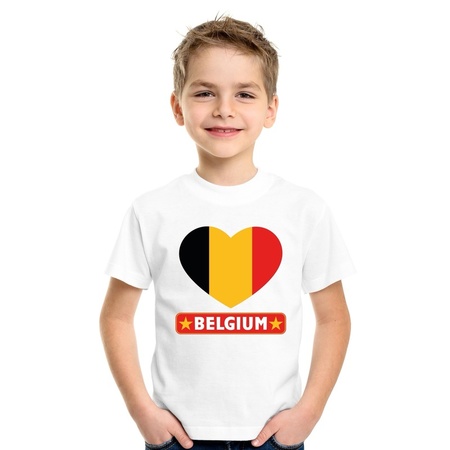 T-shirt wit Belgie vlag in hart wit kind