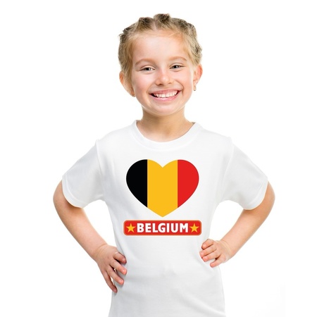 T-shirt wit Belgie vlag in hart wit kind