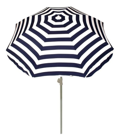 Blauw gestreepte strand/tuin basic parasol van nylon 180 cm + parasolvoet wit