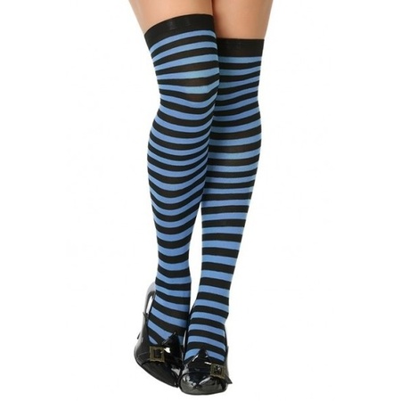 Blue/black striped stockings for women