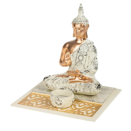 Boeddha beeld voor binnen 19 cm met 12x geurkaarsen Spiritual Jasmin