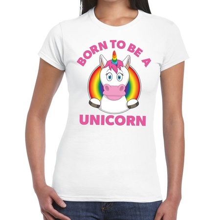 Unicorn gay pride rainbow t-shirt white women