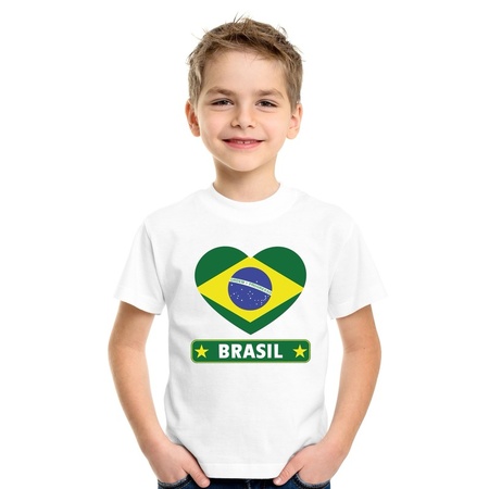 T-shirt wit Brazilie vlag in hart wit kind