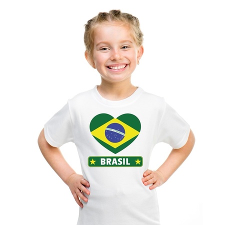 T-shirt wit Brazilie vlag in hart wit kind