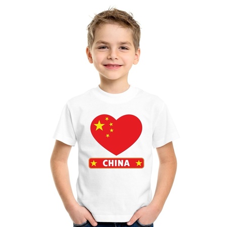 T-shirt wit China vlag in hart wit kind