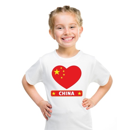 T-shirt wit China vlag in hart wit kind