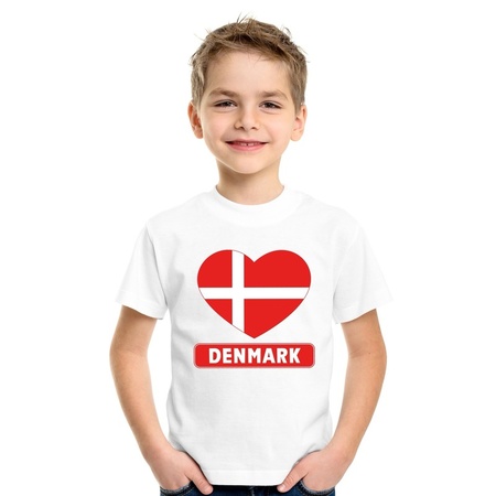 T-shirt wit Denemarken vlag in hart wit kind